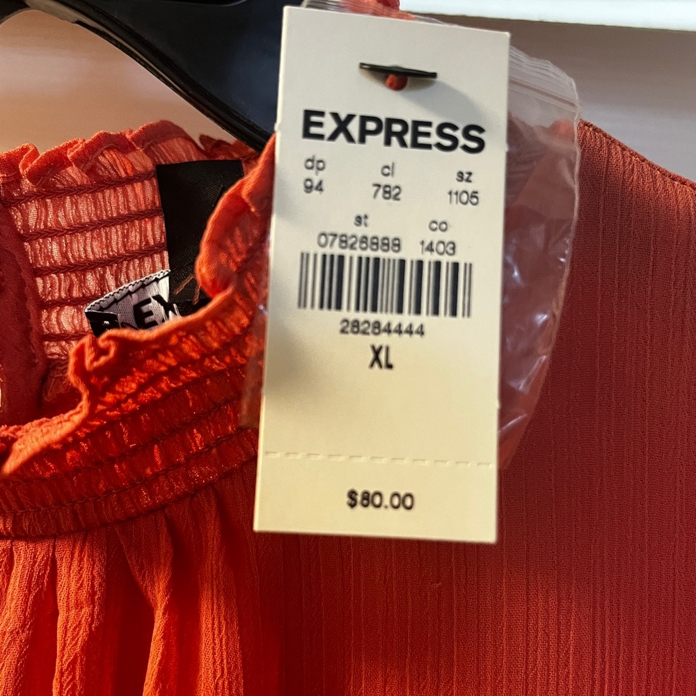 Express Chic Coral Ruffle Dress - Picture 3 of 4